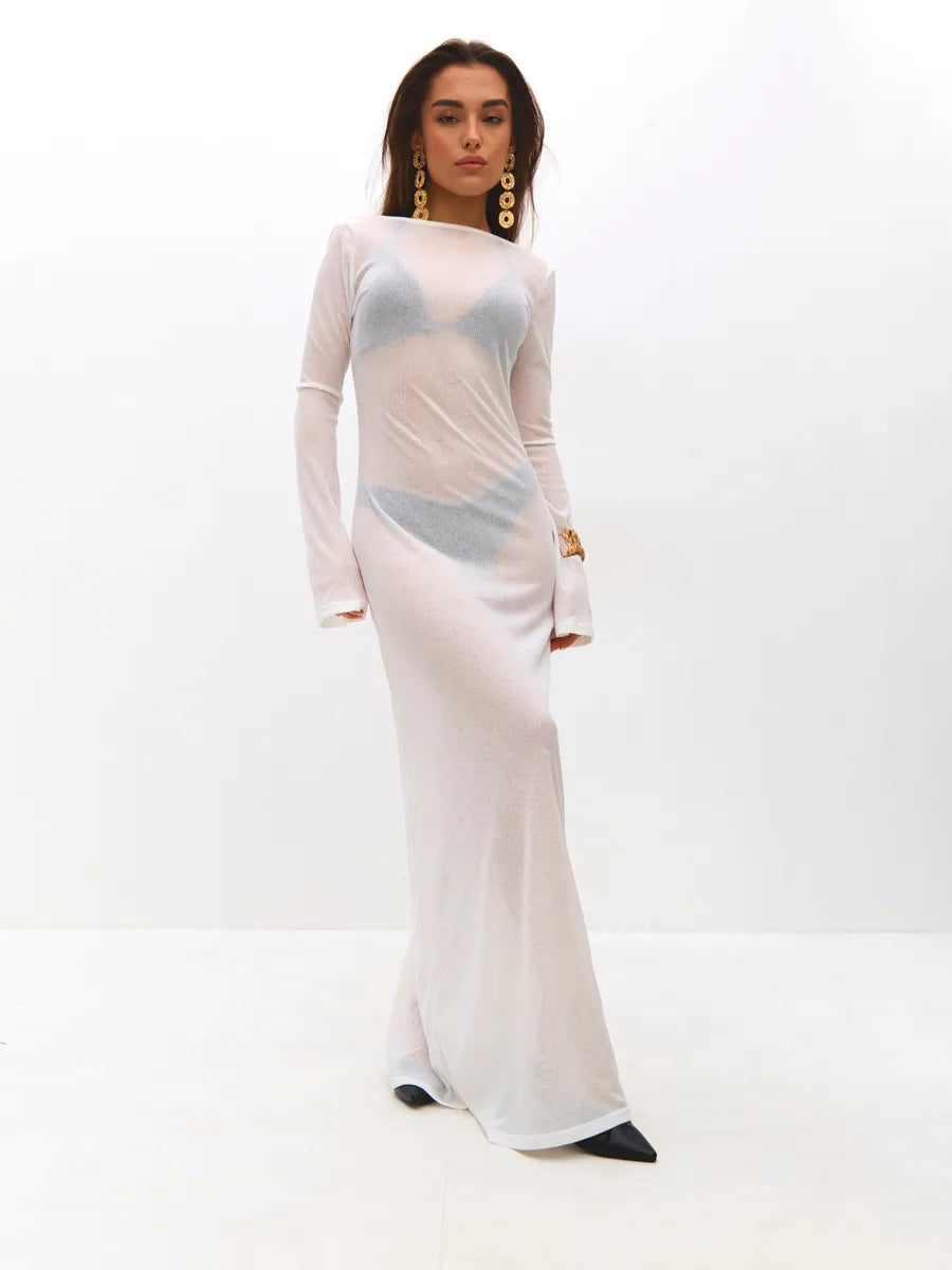 Monarch White Sheer Cover-Up Dress