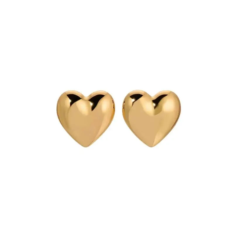 Glossy Gold Puffed Heart Earrings
