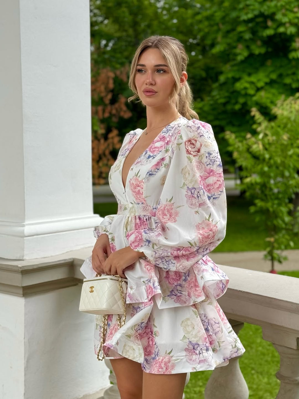 Julietta Ivory Floral Tiered Mini Dress