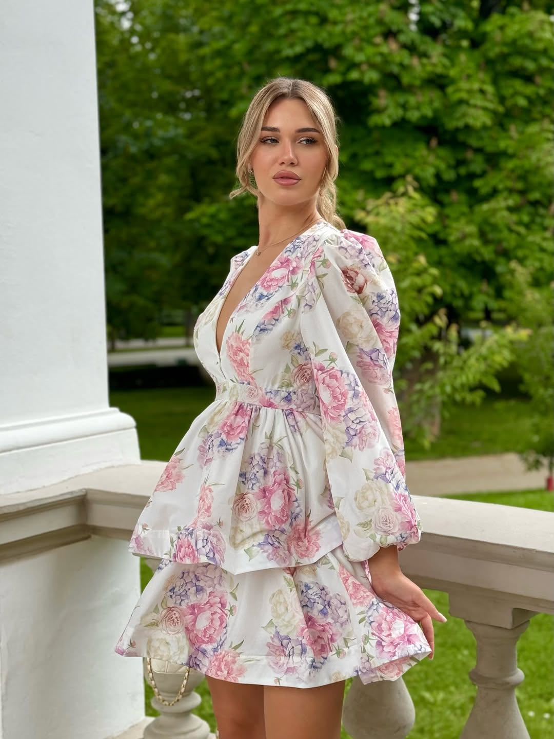 Julietta Ivory Floral Tiered Mini Dress