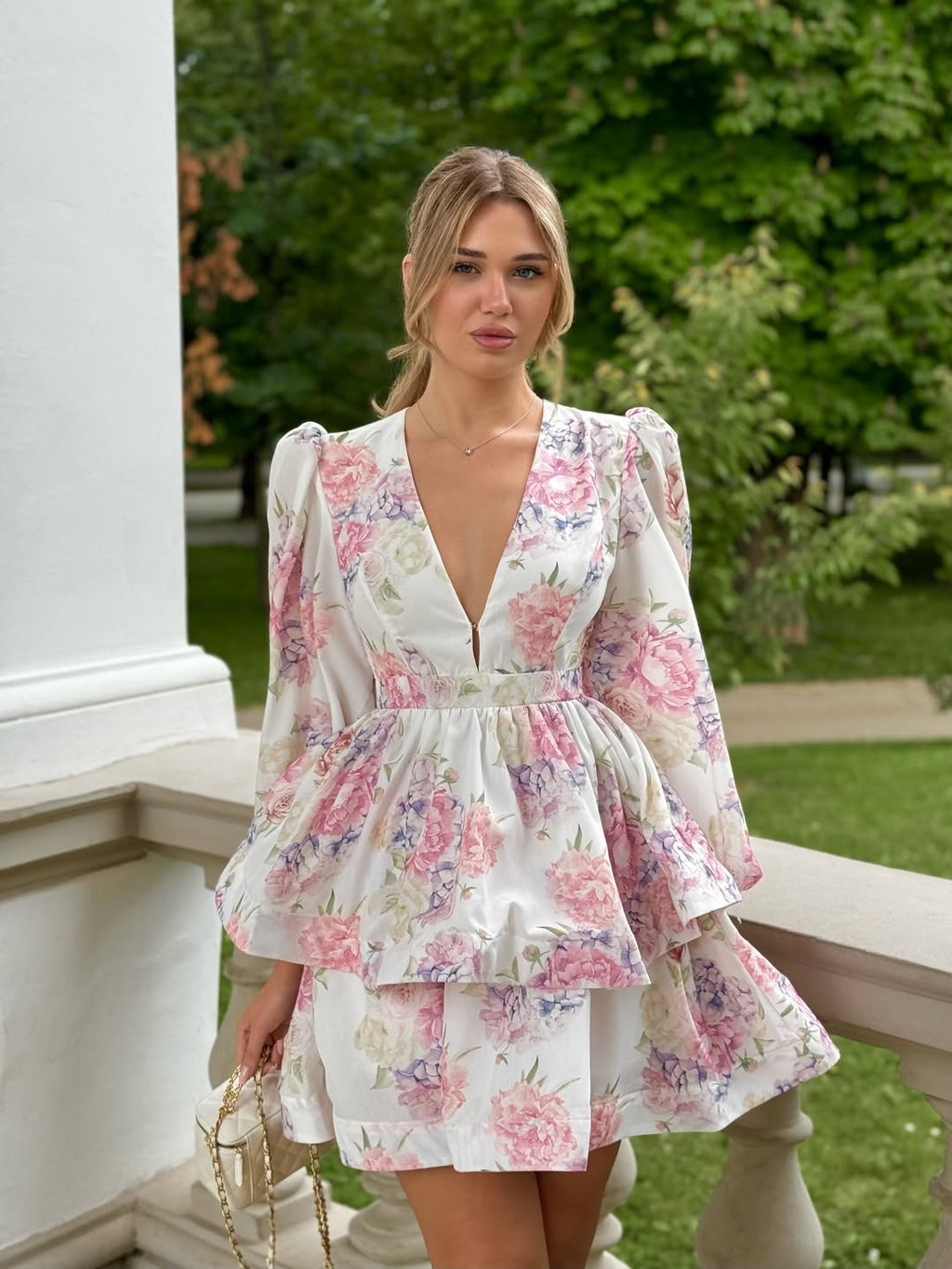 Julietta Ivory Floral Tiered Mini Dress