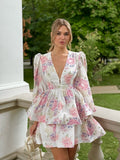 Julietta Ivory Floral Tiered Mini Dress