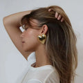 Glossy Gold Puffed Heart Earrings