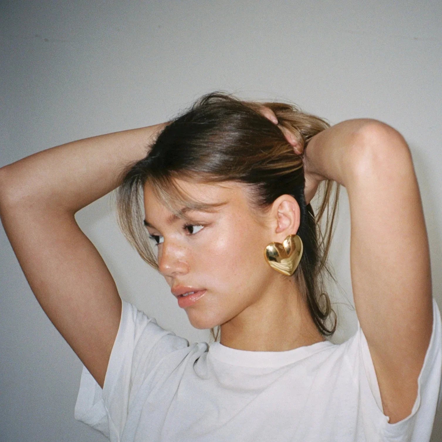 Glossy Gold Puffed Heart Earrings