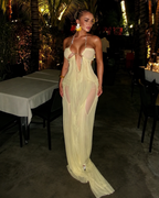 All Eyes On Me Light Yellow Draped Maxi Dress