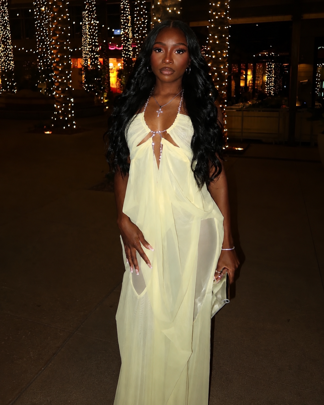 All Eyes On Me Light Yellow Draped Maxi Dress