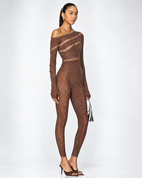 Allure Brown Crystal Jumpsuit