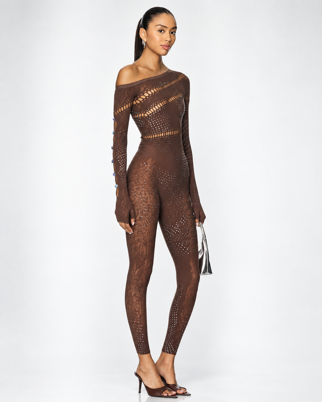 Allure Brown Crystal Jumpsuit