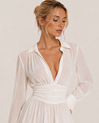 Amelia White Long Sleeve Shirt Mini Dress