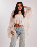 Aura Ivory Cascade Ruffle Top
