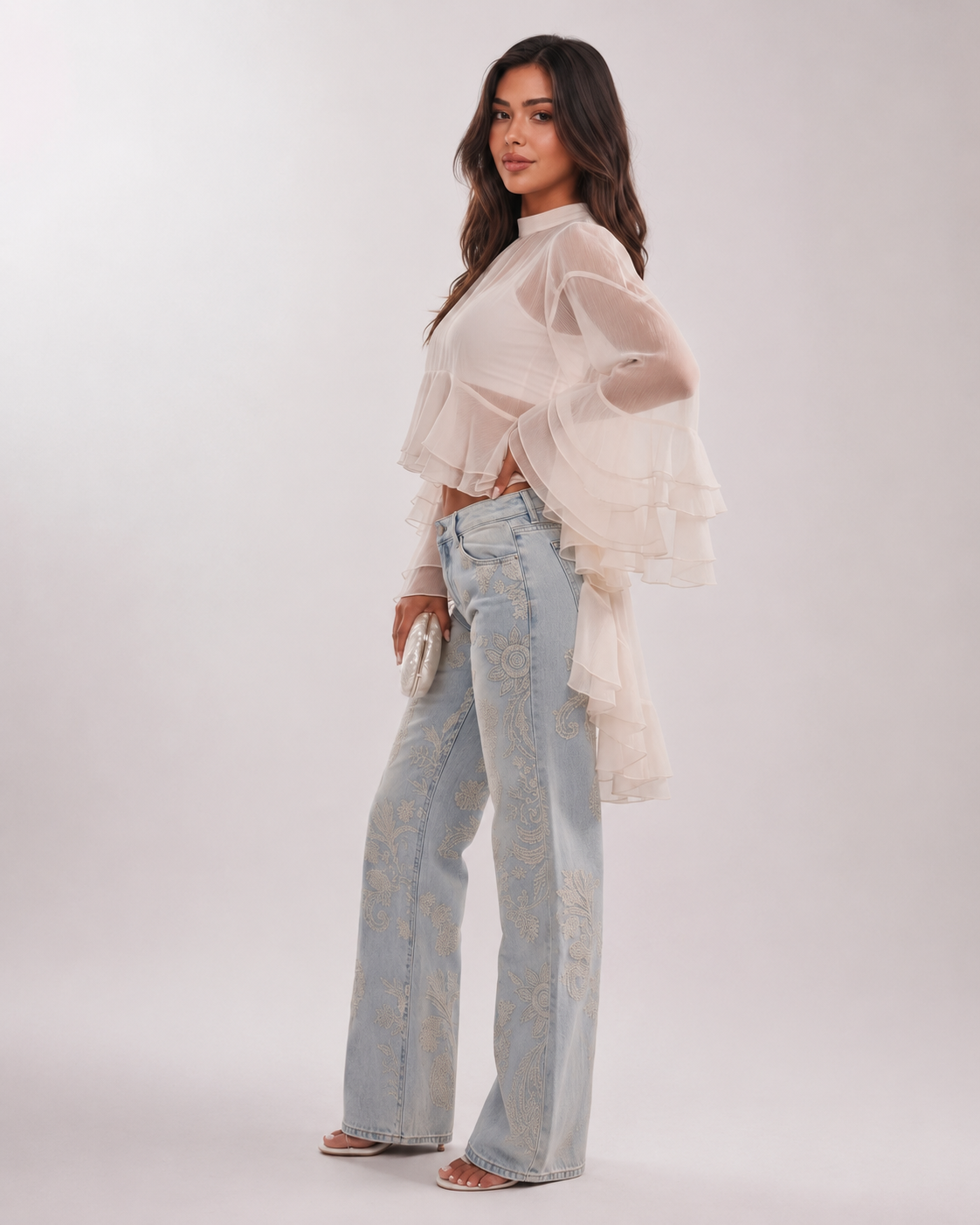 Aura Ivory Cascade Ruffle Top