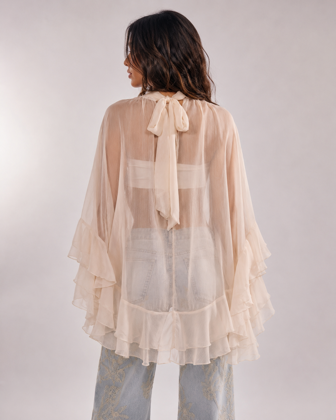 Aura Ivory Cascade Ruffle Top