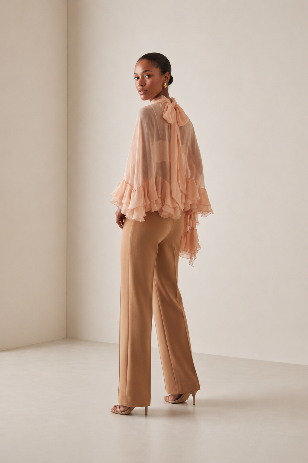 Aura Peach Cascade Ruffle Top