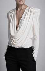 Elegance White Deep Cowl Back Top