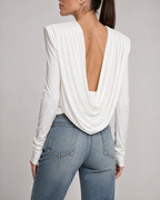 Elegance White Deep Cowl Back Top