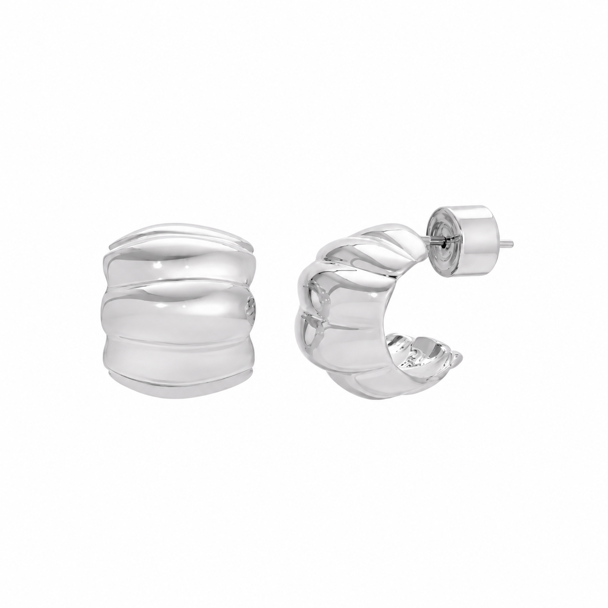 Modern Silver Ripple Hoop Earrings