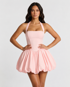 Camellia Pink Bubble Hem Mini Dress