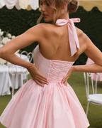 Camellia Pink Bubble Hem Mini Dress