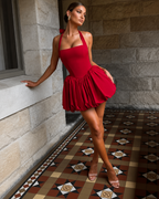 Camellia Red Bubble Hem Mini Dress