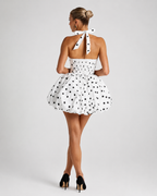 Camellia White Polka-Dot Bubble Hem Mini Dress