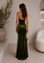 Capri Velvet Green Slip Maxi Dress