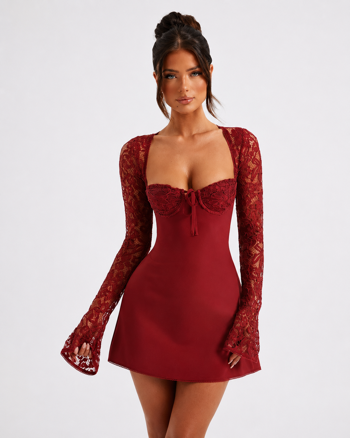 Elysia Red Lace-Up Mini Dress