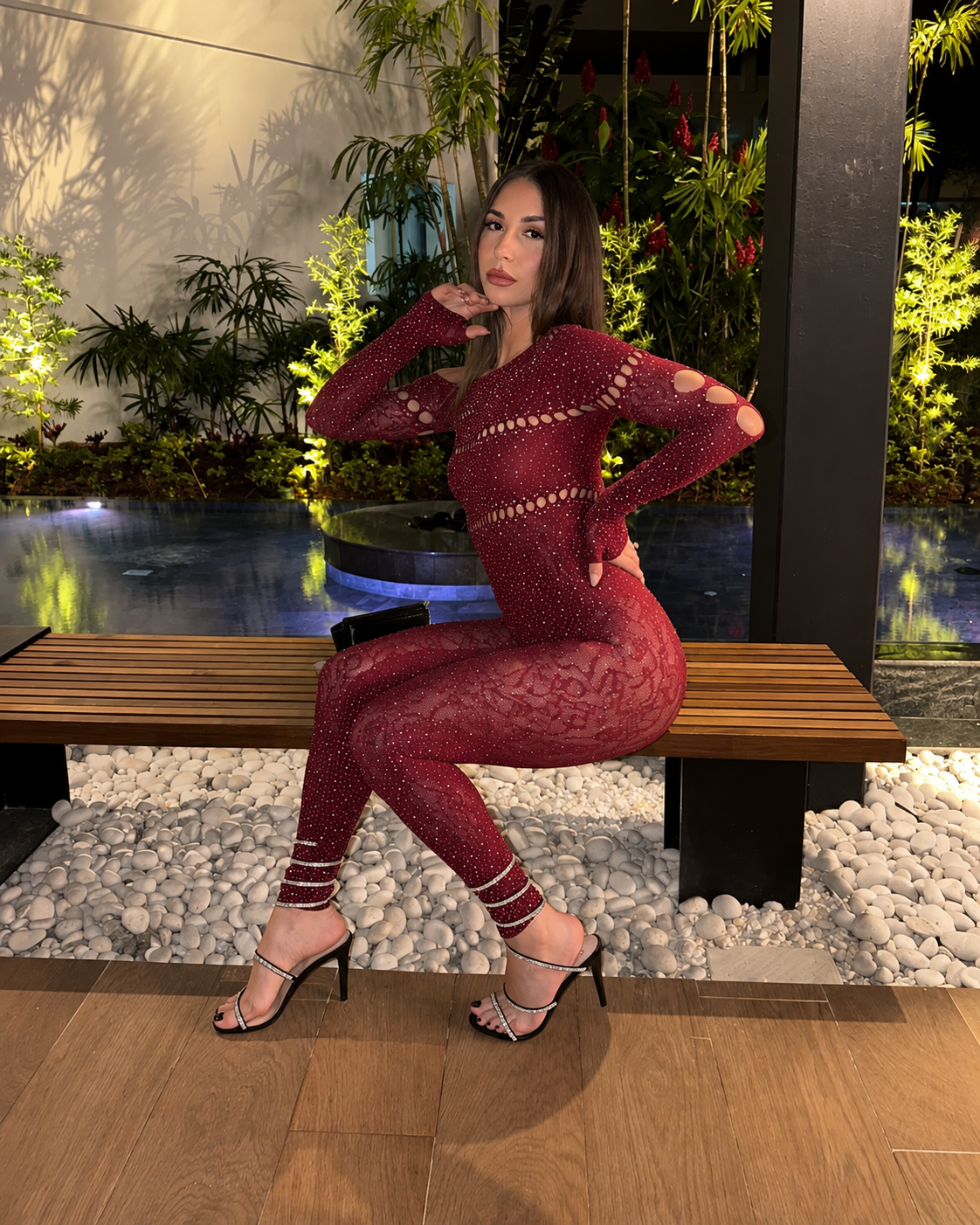 Allure Burgundy Crystal Jumpsuit