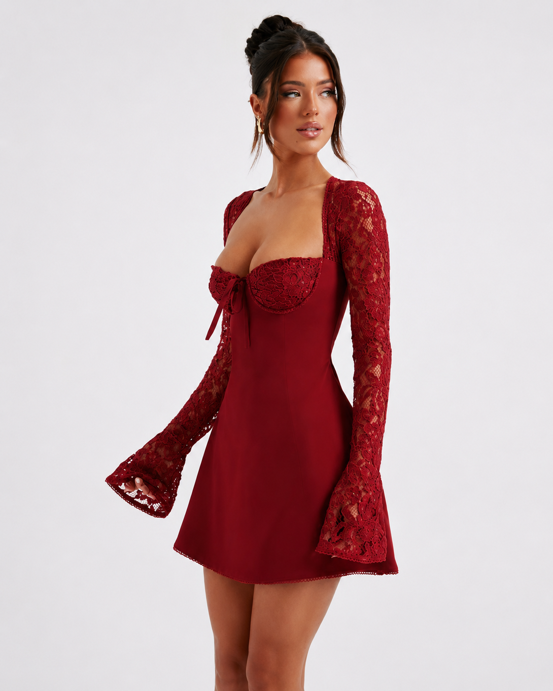 Elysia Red Lace-Up Mini Dress