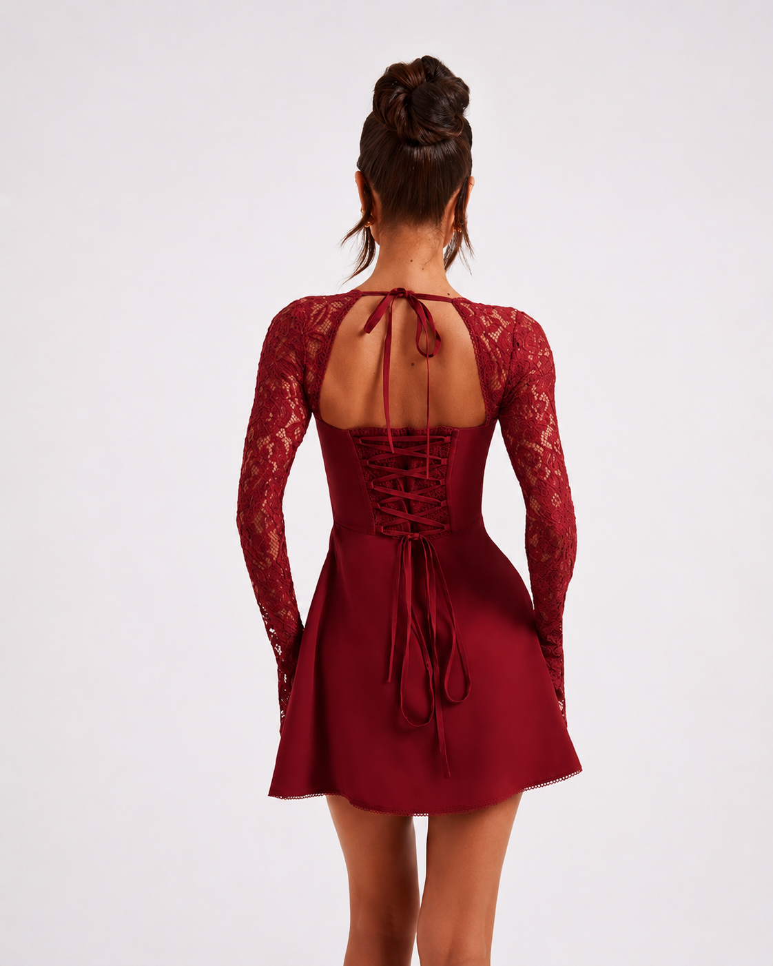 Elysia Red Lace-Up Mini Dress