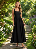 Olivia Skye Backless Flared Black Maxi Dress