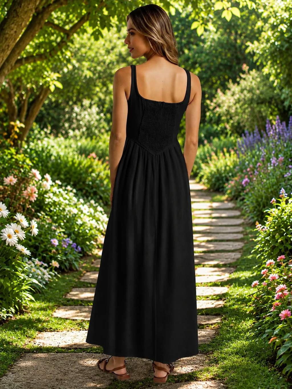 Olivia Skye Backless Flared Black Maxi Dress