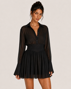 Amelia Black Long Sleeve Shirt Mini Dress