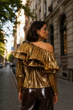 Glam Gold Pleated Ruffle Top