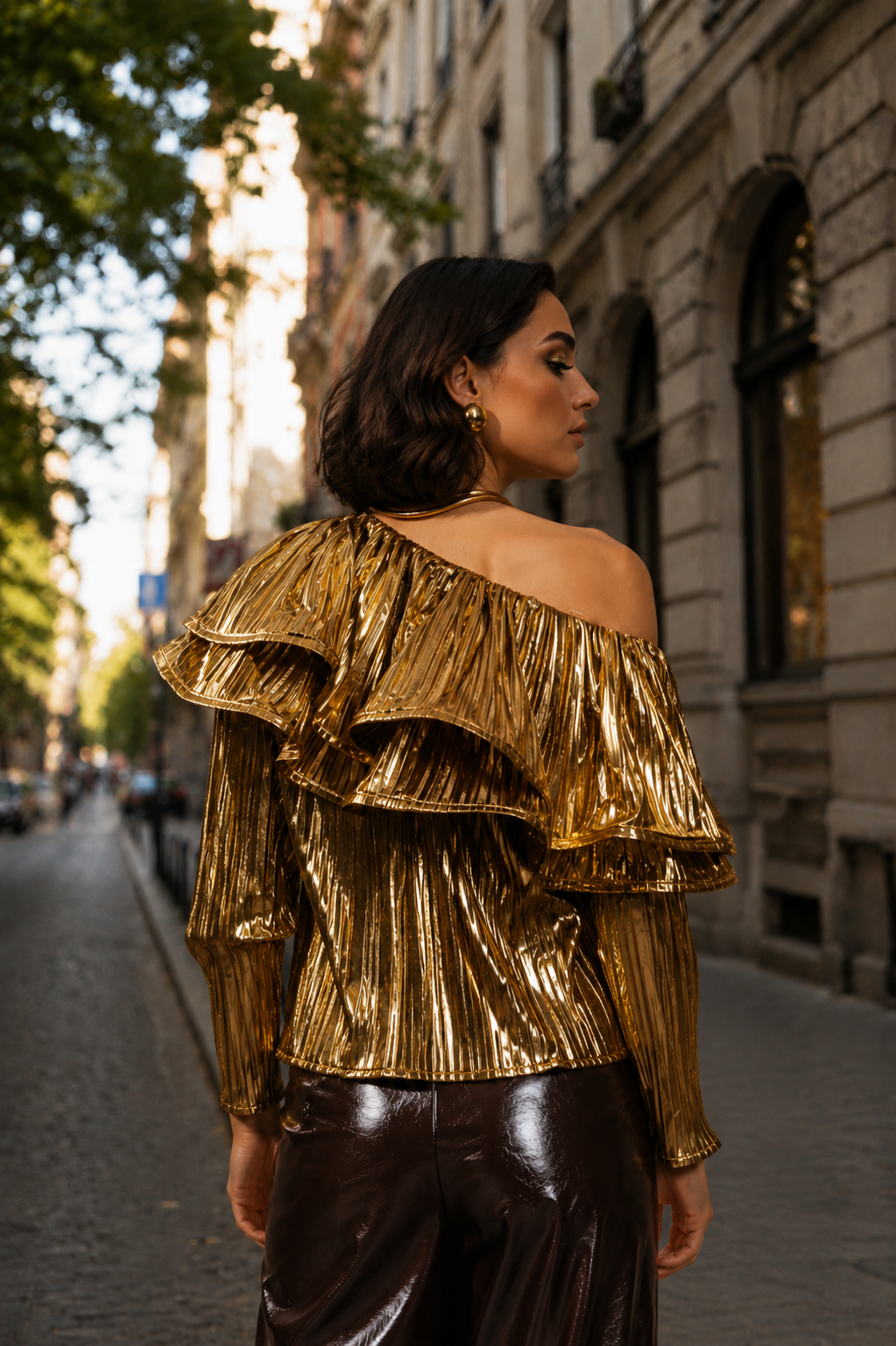 Glam Gold Pleated Ruffle Top