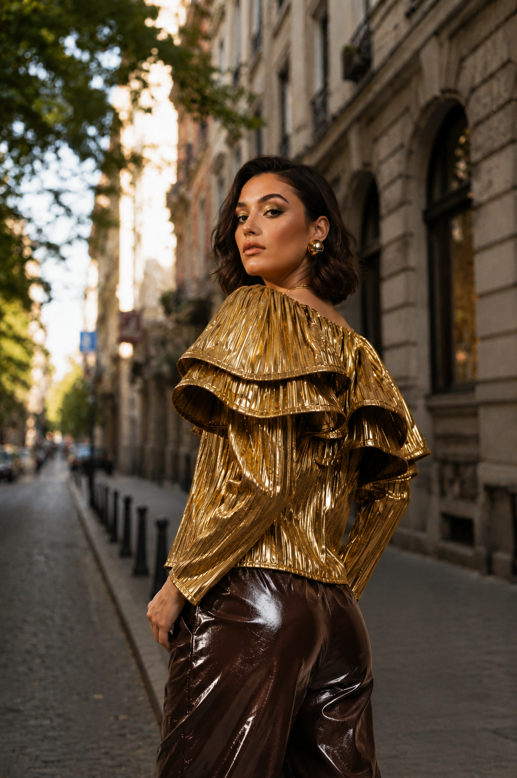 Glam Gold Pleated Ruffle Top