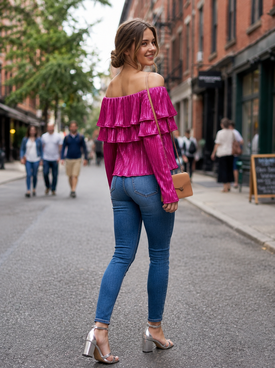 Glam Rose Pleated Ruffle Top