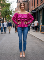 Glam Rose Pleated Ruffle Top