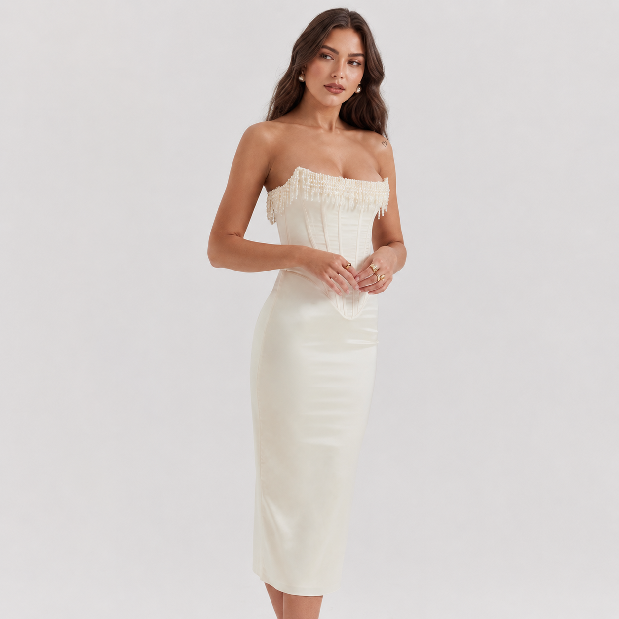 Cressida White Corset Midi Dress