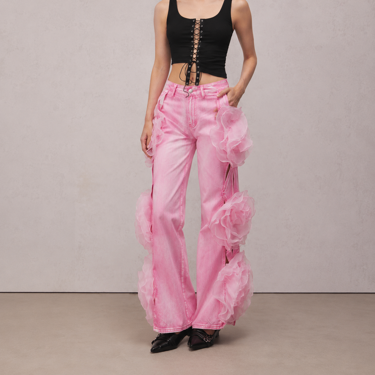 Diva Pink Floral Appliqué Jeans