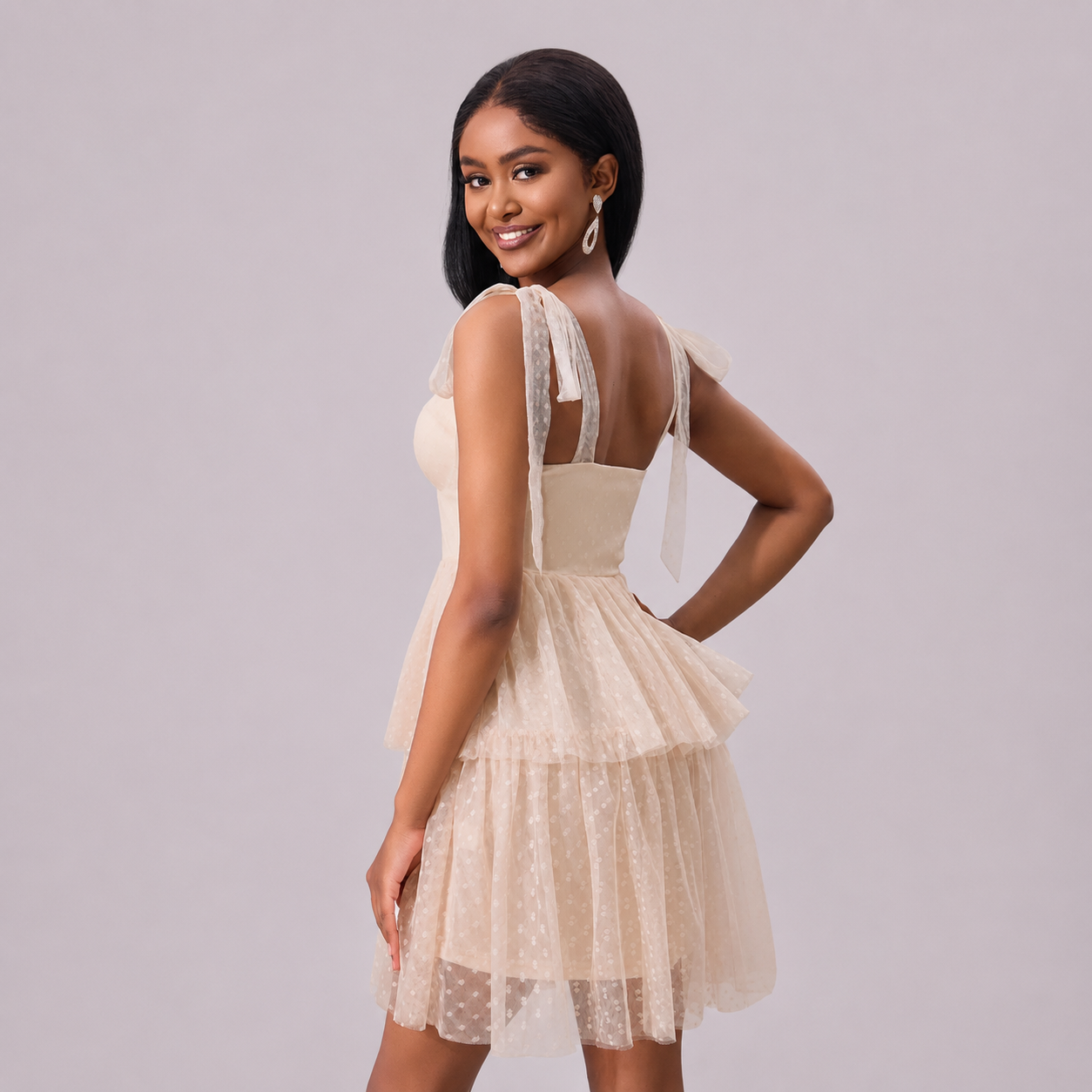 Dulcette Cream Tiered Mini Dress