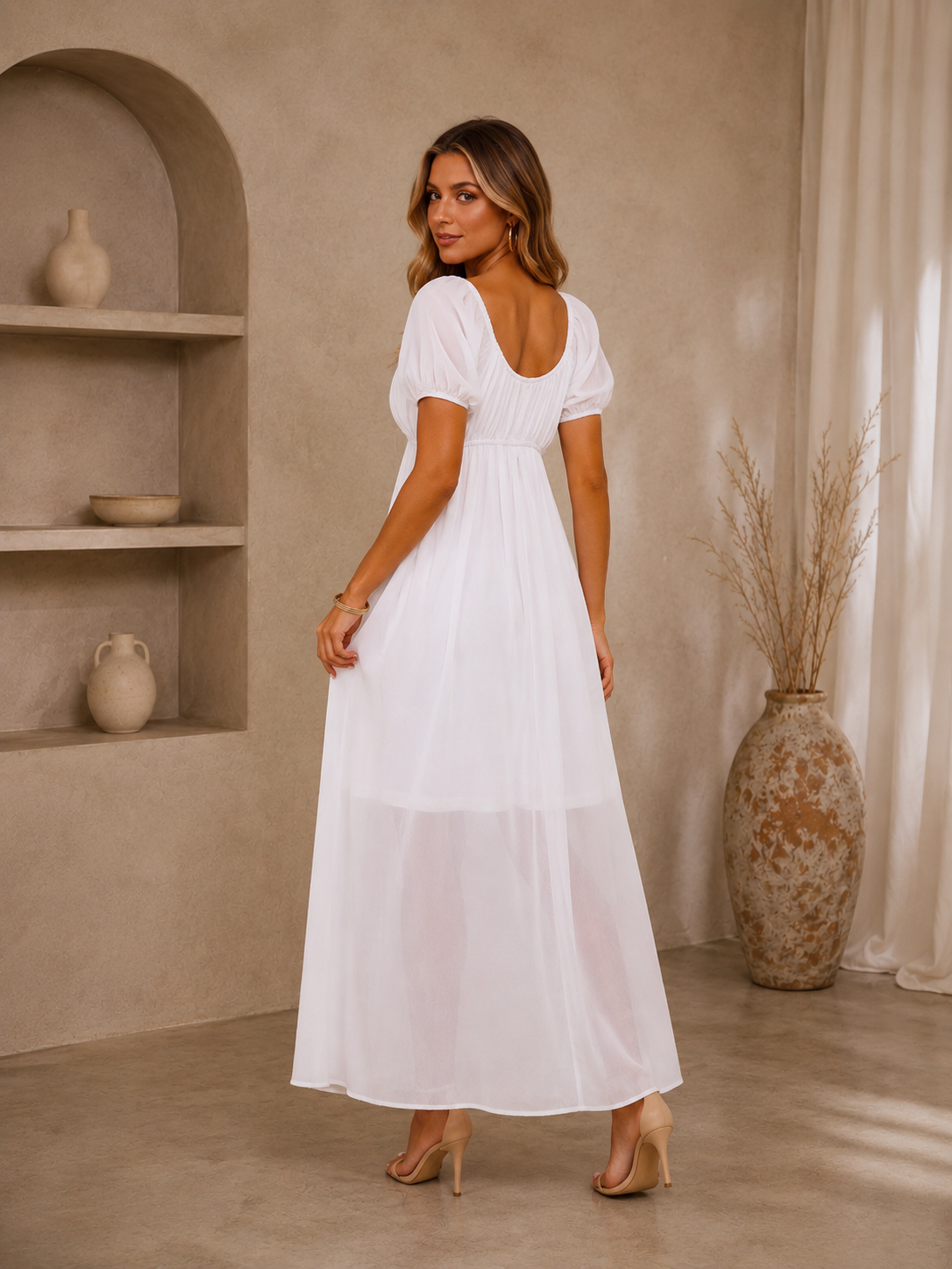 Elowen White Puff Sleeve Maxi Dress
