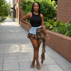 Feral Denim Leopard Ruffle Shorts
