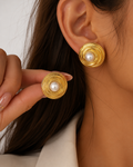 Galaxia Pearl Gold Spiral Earrings