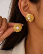 Galaxia Pearl Gold Spiral Earrings