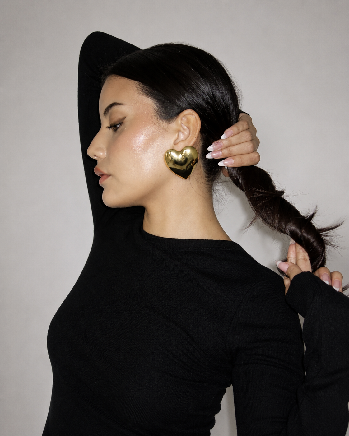 Glossy Gold Puffed Heart Earrings