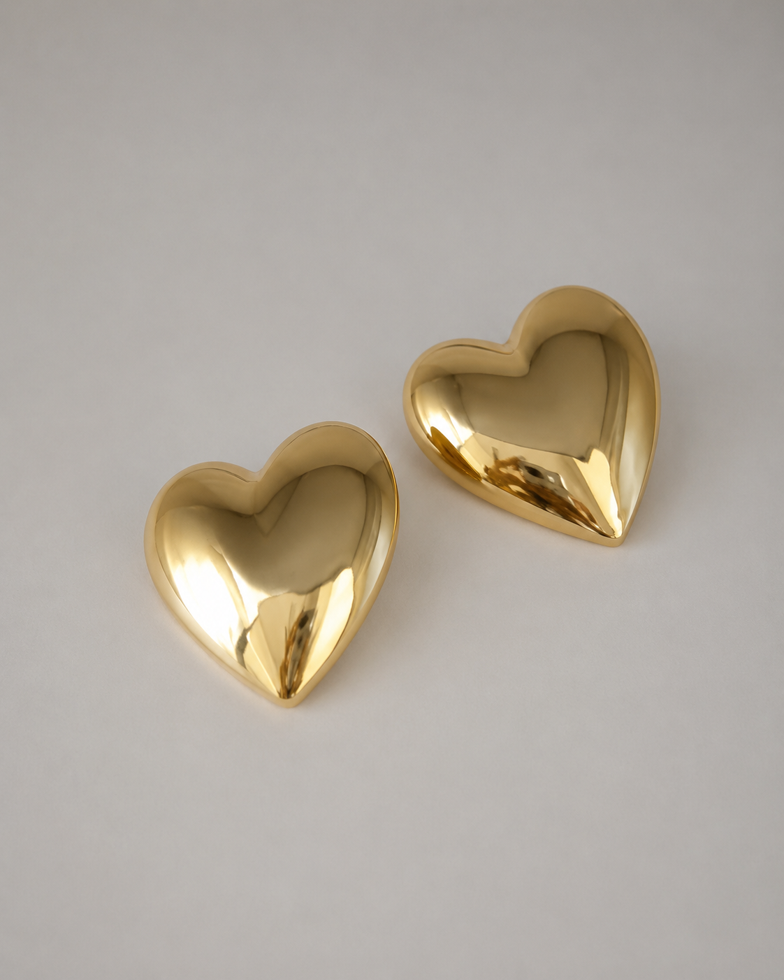 Glossy Gold Puffed Heart Earrings
