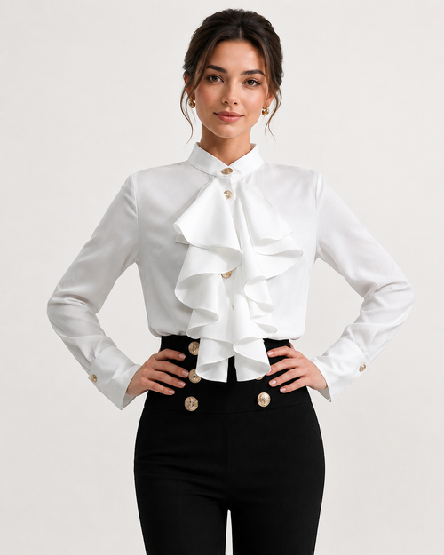 Boss White Ruffle Blouse