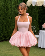 Camellia Pink Bubble Hem Mini Dress
