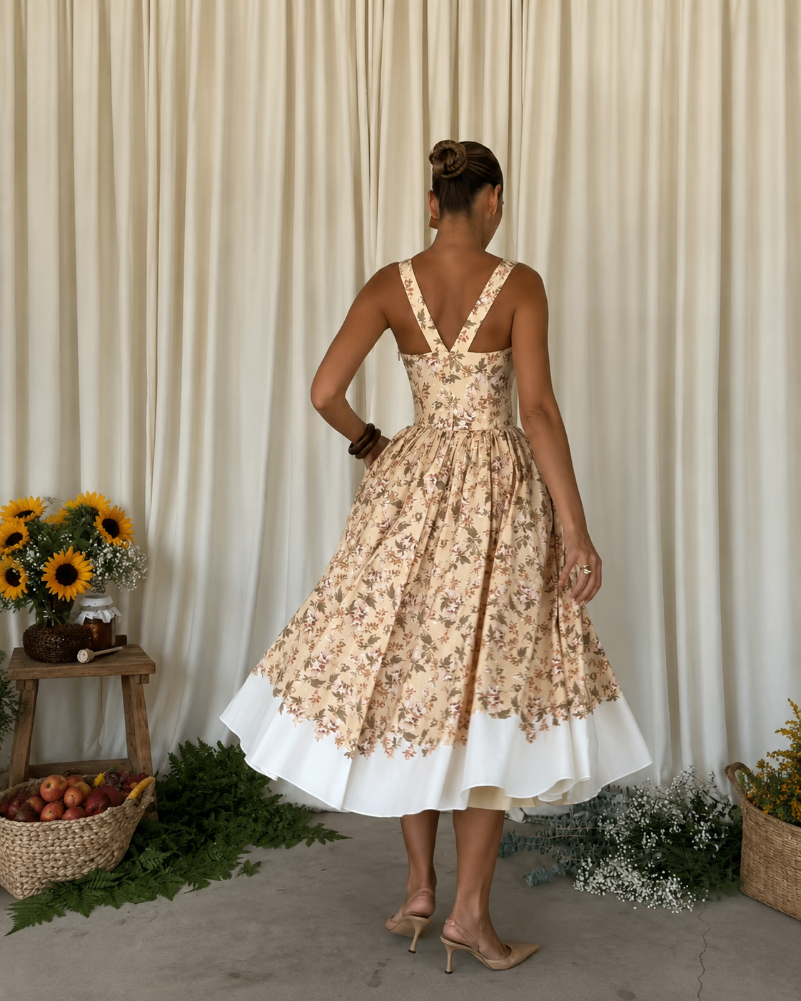 Innocence Beige Floral Midi Dress
