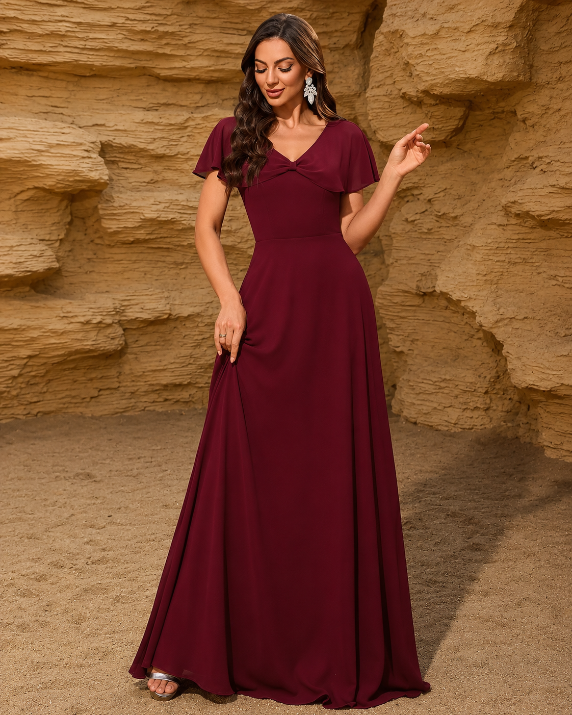 Isabella Еlegant Flared Burgundy Maxi Dress